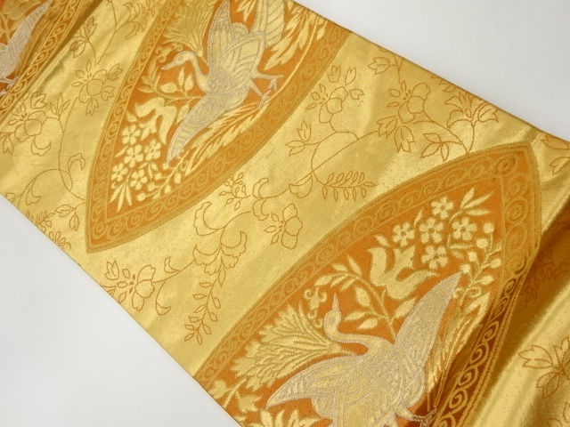 JAPANESE KIMONO / VINTAGE NAGOYA OBI / WOVEN BIRD & ARABESQUE